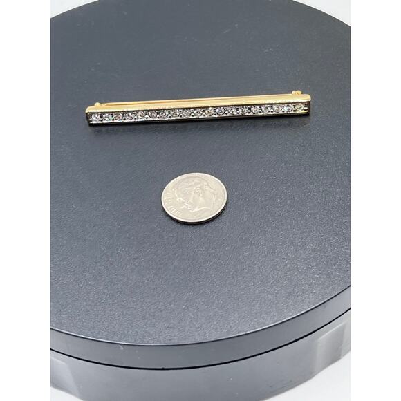 SWAROVSKI SAL Vintage Gold Tone Rhinestone Signed Elongated Bar Pin Brooch - Picture 2 of 9